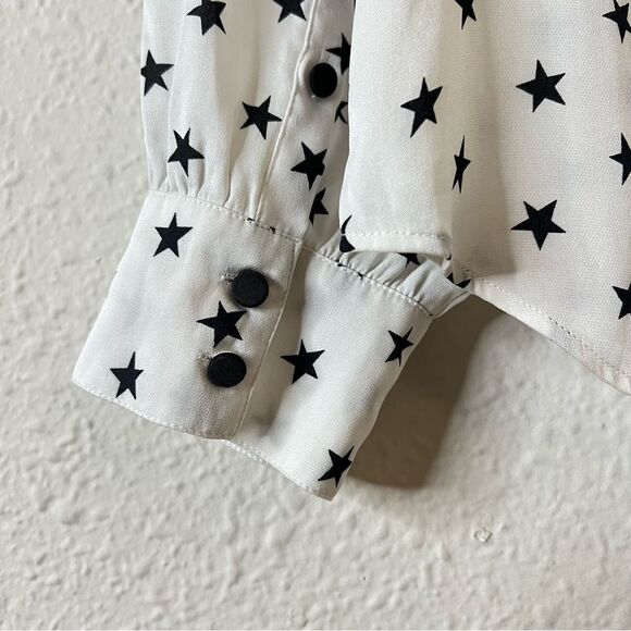 J. Crew Long Sleeve Silk Blouse Top Size 6 Off White Star Printed Ruffle - Picture 6 of 9